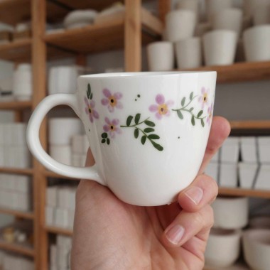 II GATUNEK kubek 220ml kwiaty wiejkie z białym uszkiem