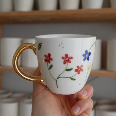 II GATUNEK kubek 220ml podmuchy ze złotym uszkiem 