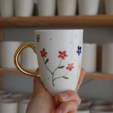 II GATUNEK kubek 250ml podmuchy ze złotym uszkiem