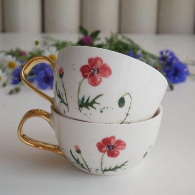 II GATUNEK filiżanka 300ml maki ze złotym uszkiem