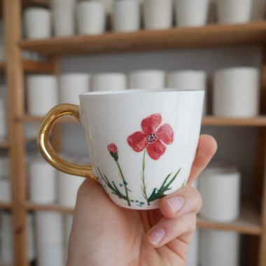 II GATUNEK kubek 220ml maki ze złotym uszkiem