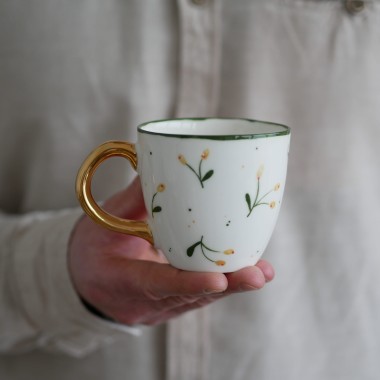 II GATUNEK kubek 220ml roślinka ze złotym uszkiem 