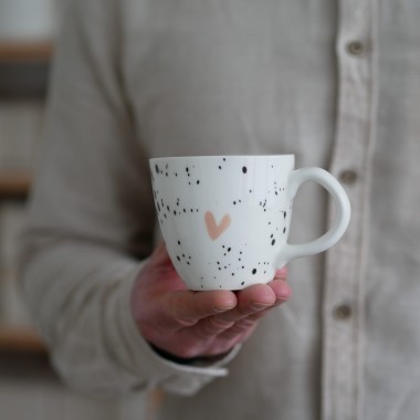 II GATUNEK kubek 220ml serduszki różowe z białym uszkiem