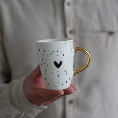 II GATUNEK kubek 250ml serduszki czarne ze złotym uszkiem