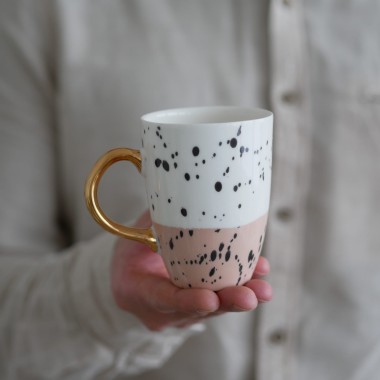II GATUNEK kubek 250ml splash pink ze złotym uszkiem 