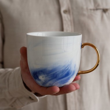 II GATUNEK Kubek 500ml INK kobaltowy ze złotym uszkiem 