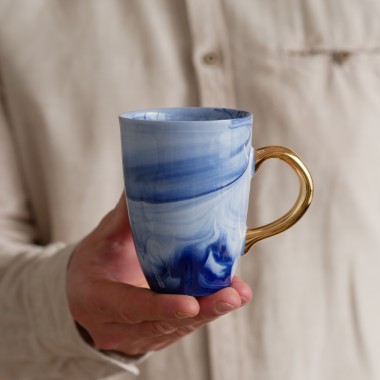 Kubek 250ml INK kobaltowy ze złotym uszkiem 