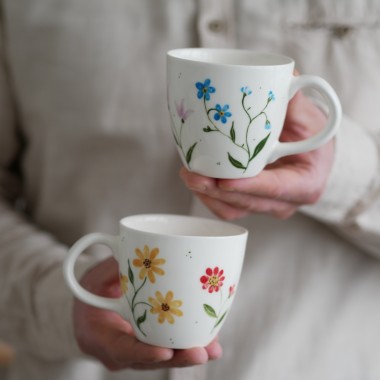 Kubek 220ml kwiaty z białym uszkiem