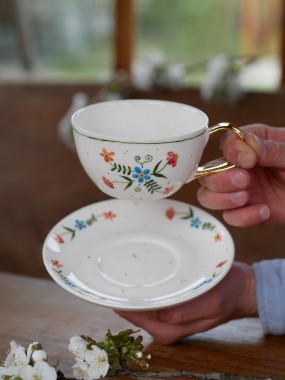 Filiżanka 300ml wiejska opowieść ze złotym uszkiem + talerzyk 15cm