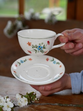 Filiżanka 300ml wiejska opowieść z białym uszkiem + talerzyk 15cm