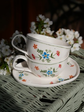 Filiżanka 300ml wiejska opowieść z białym uszkiem + talerzyk 13x16,5cm (M)