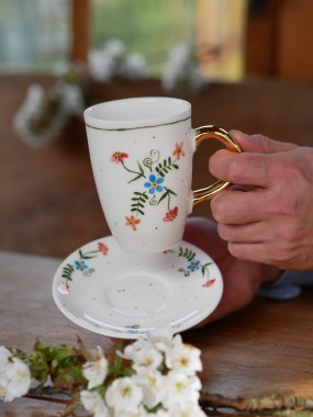 Kubek 250ml wiejska opowieść ze złotym uszkiem + talerzyk 12,5cm