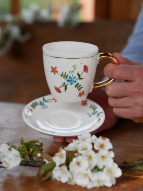 Kubek 220ml wiejska opowieść ze złotym uszkiem + talerzyk 12,5cm