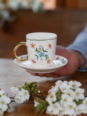 Filiżanka 150ml wiejska opowieść z ze złotym uszkiem + talerzyk 11,5cm