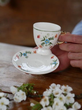 Filiżanka 110ml na nóżce wiejska opowieść ze złotym uszkiem + talerzyk