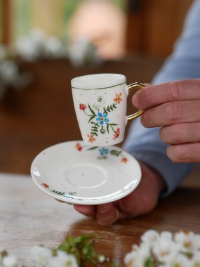 Filiżanka do espresso 70ml wiejska opowieść ze złotym uszkiem + talerzyk 