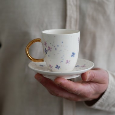 Filiżanka 150ml + talerzyk BZY ze złotym uszkiem