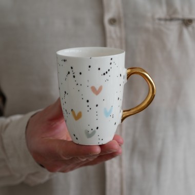 Kubek 250ml serduszki kolorowe ze złotym uszkiem 