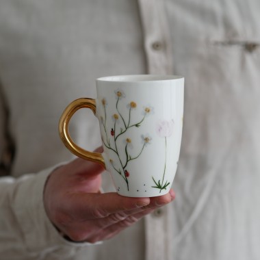 Kubek 250ml polne kwiaty ze złotym uszkiem