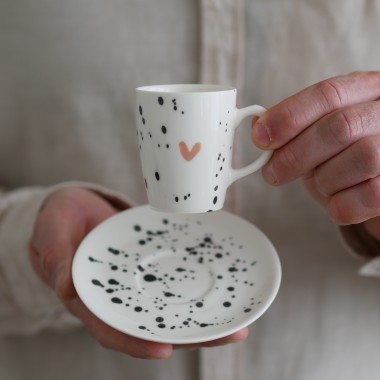 II GATUNEK Filiżanka do espresso 70ml serduszki różowe z białym uszkiem + talerzyk