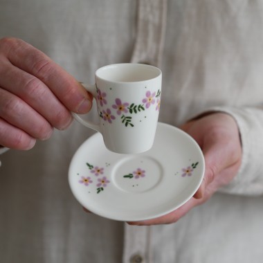 II GATUNEK Filiżanka do espresso 70ml kwiaty wiejskie z białym uszkiem + talerzyk