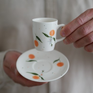 II GATUNEK Filiżanka do espresso 70ml soczyste pomarańcze z białym uszkiem + talerzyk