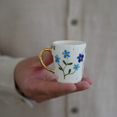 Filiżanka do espresso 70ml podmuchy niebieskie ze złotym uszkiem