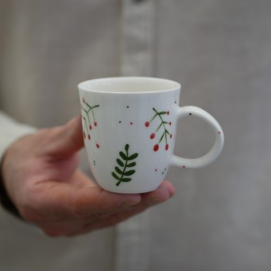 II GATUNEK Filiżanka 150ml zimowe roślinki z białym uszkiem